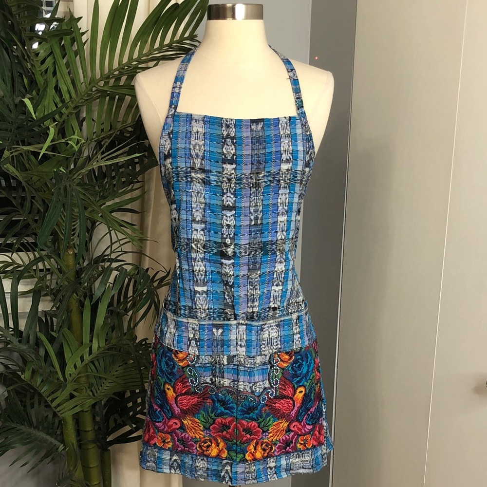 Guatemalan Colorful Striped Apron with Floral embroidery  Design